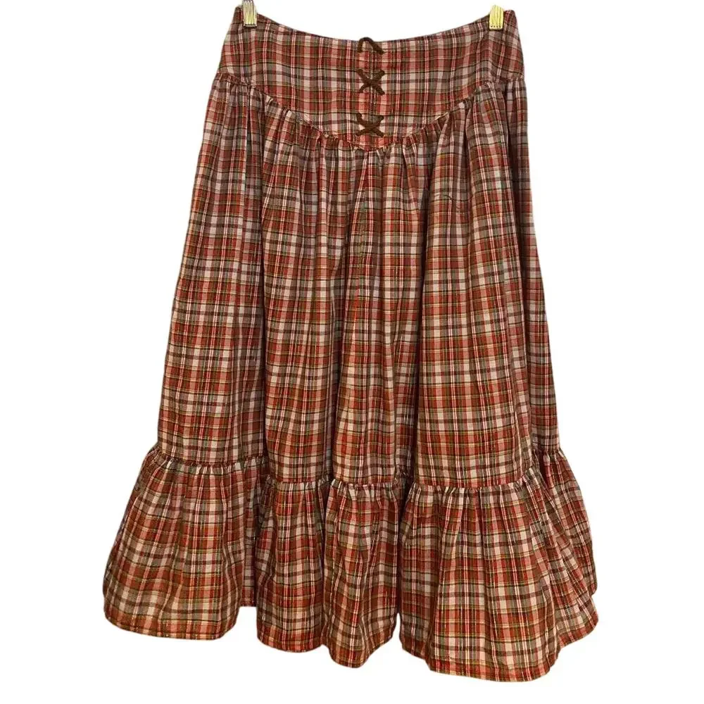 Vtg Western Prairie Red/Wht Check Blouse Skirt Set Boho Western days, Costume,
